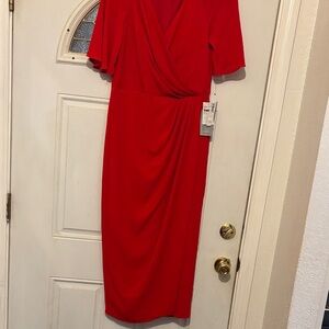 Maggy London Vibrant Red Midi Dress - SZ 8 US:SZ13 UK, P2P 17, L49